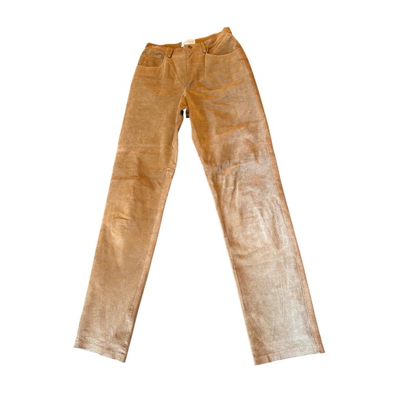 Hugo Buscati Collection Pants - Hugo Buscati Pants Tan Leather Suede Straight Leg High Rise 8T Vintage Style